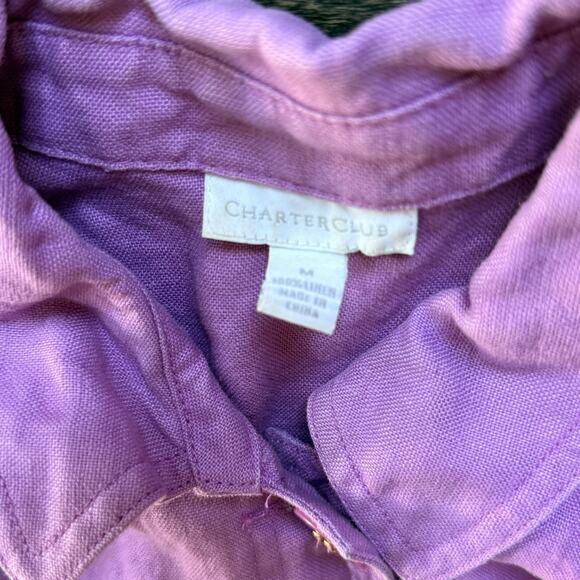 Charter Club Linen Jacket Women’s M Lavender Purple Button Front Roll Tab - Picture 3 of 6